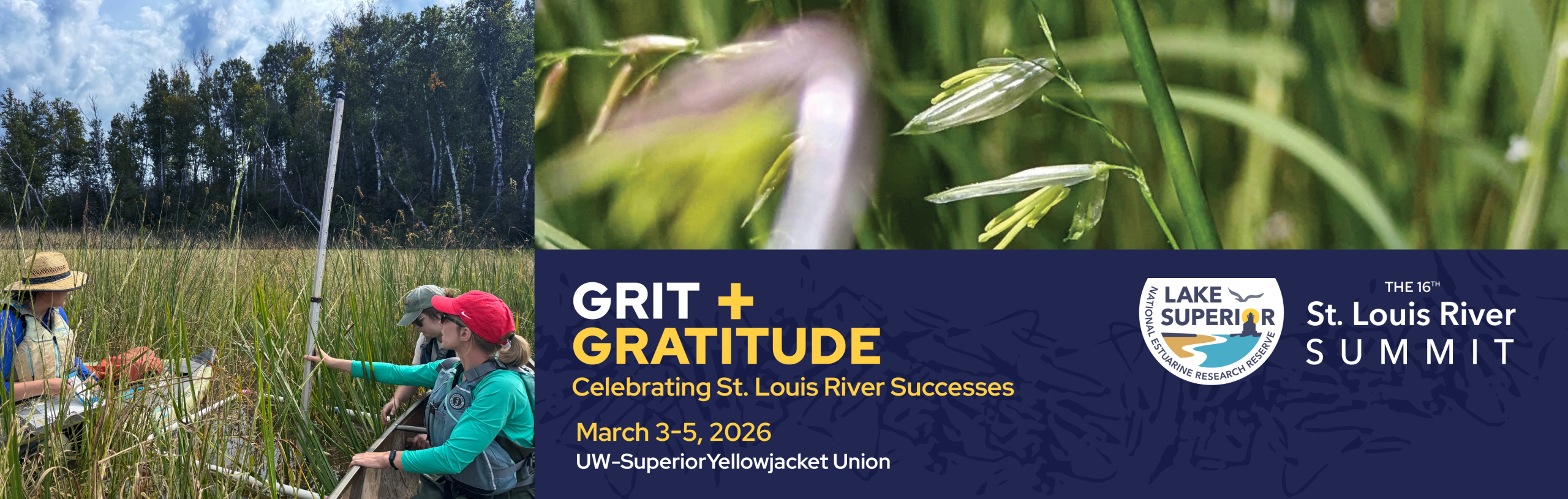 Grit and Gratitude, the 16th St. Luis River Summit, Celebrating St. Louis River successes. March 3-5, 2026 in the UW–Superior Yellowjacket Union